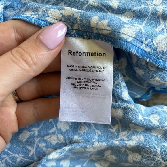 Reformation Mica Floral Print Midi Dress Long Sleeve Square Neck Blue 0 Women’s - Picture 6 of 11